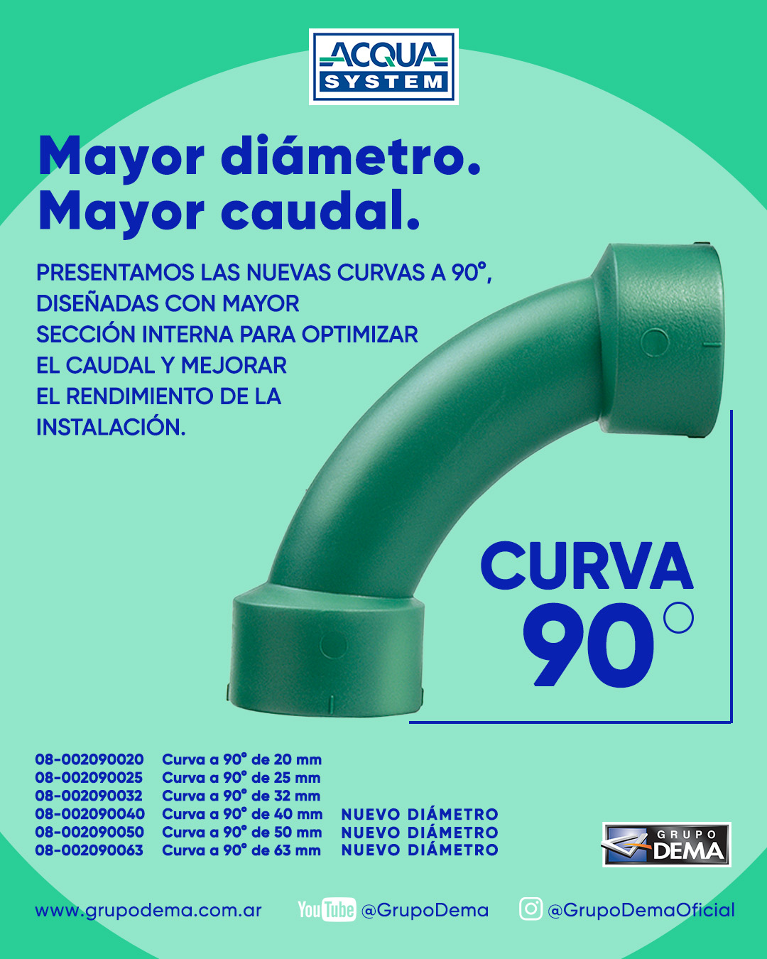 Nuevo diseño de Curvas a 90° Acqua System