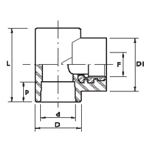 Esquema Te con rosca central hembraº